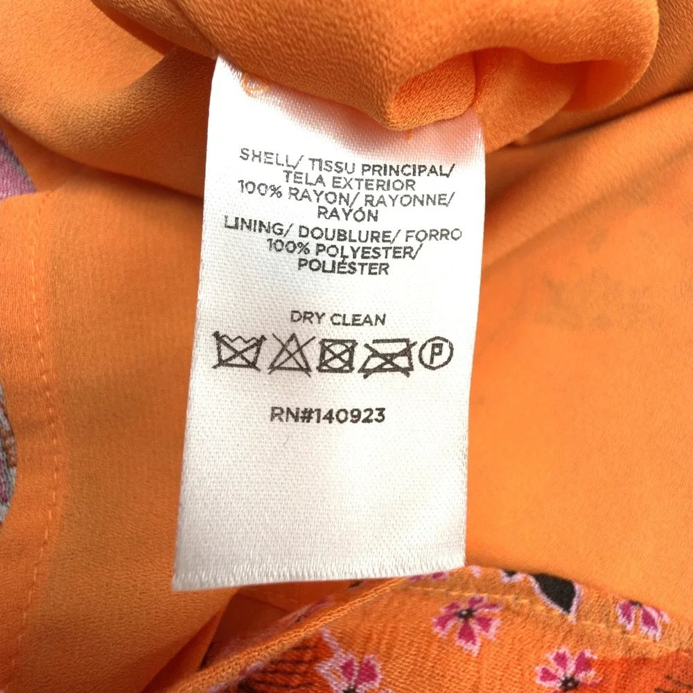 LOFT‎ XS NWT Floral Patchwork Blouse Puff Sleeve Orange Lined Boho Top Tropical